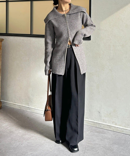 帶領雙拉鍊長款開衫