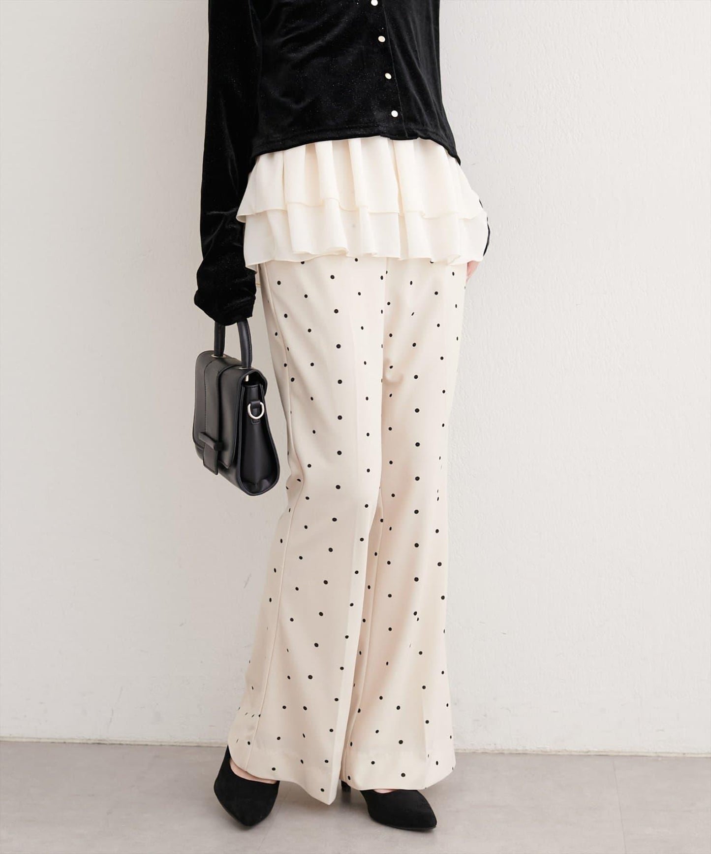 剪裁喬其紗彈力喇叭褲