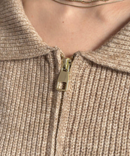 帶領雙拉鍊長款開衫