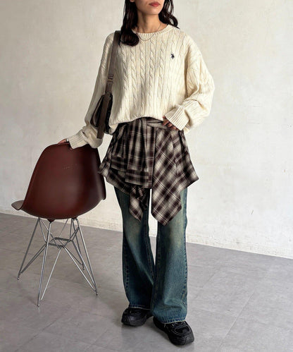 【U.S. POLO ASSN. 】1點刺繡麻花針織套頭衫