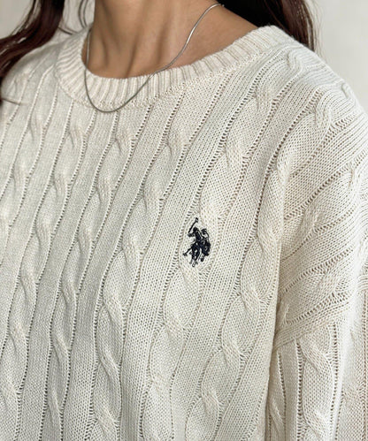 【U.S. POLO ASSN. 】1點刺繡麻花針織套頭衫