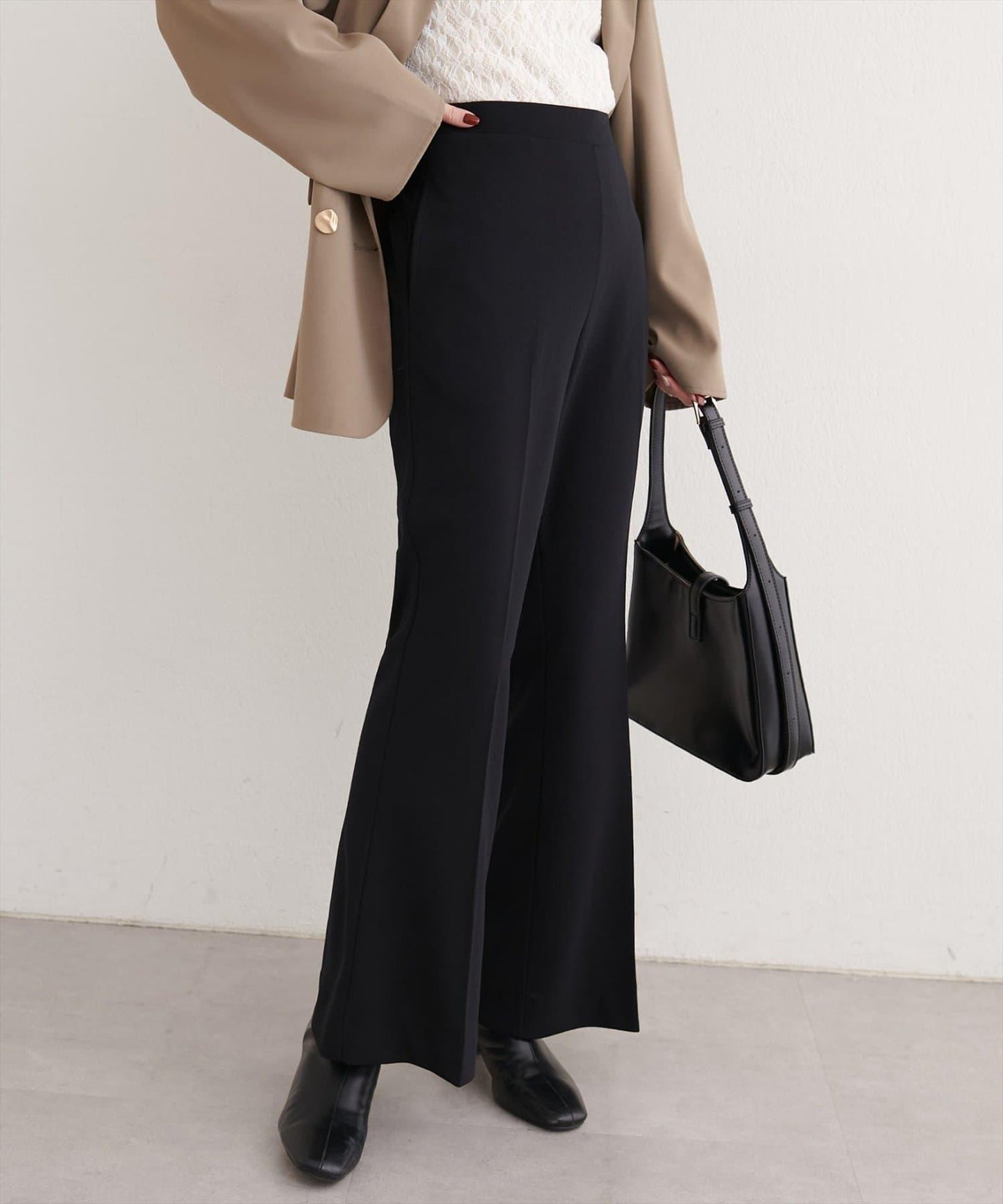 剪裁喬其紗彈力喇叭褲