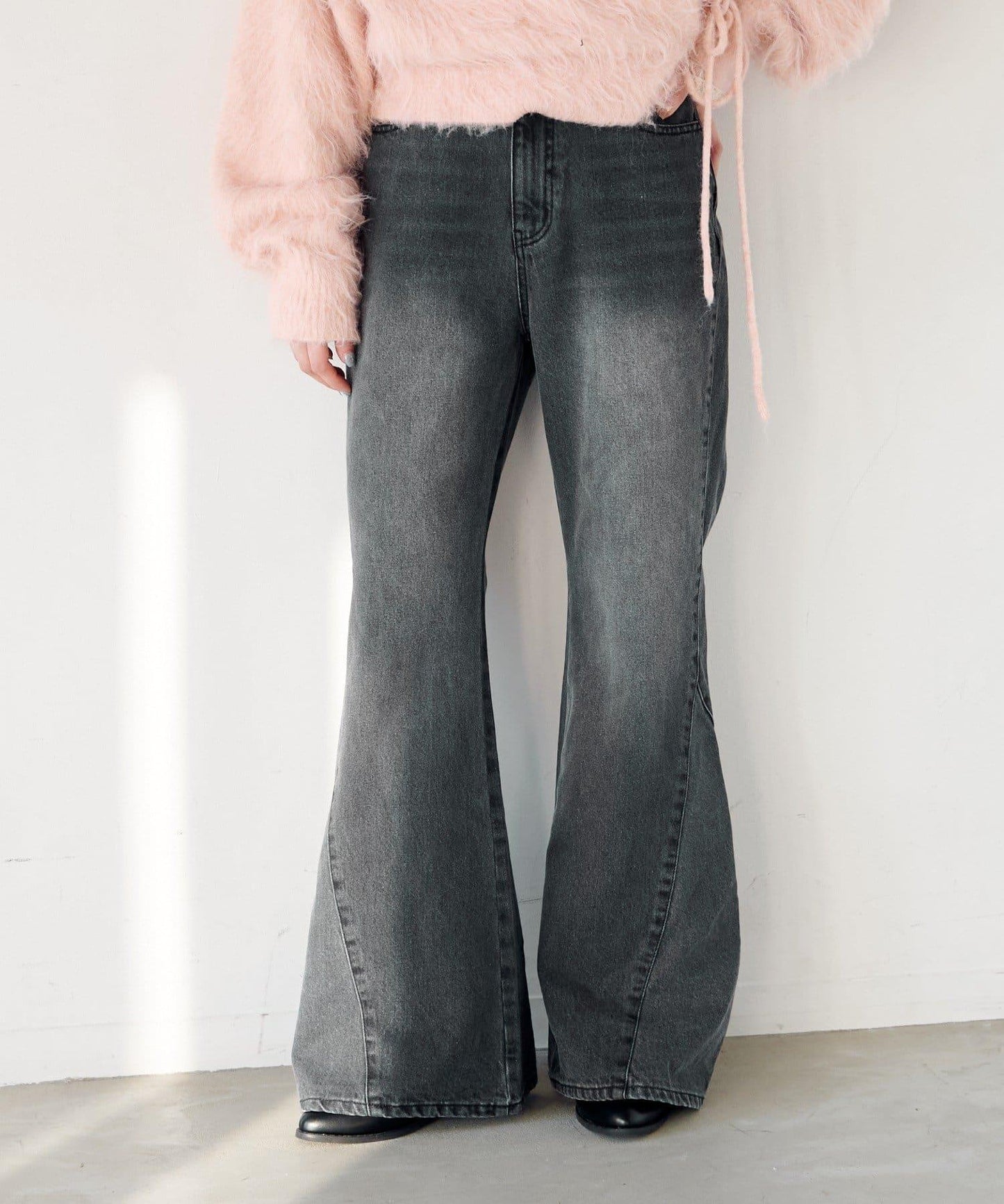 【2尺碼可選/適合身材較矮人群】喇叭拼接牛仔褲