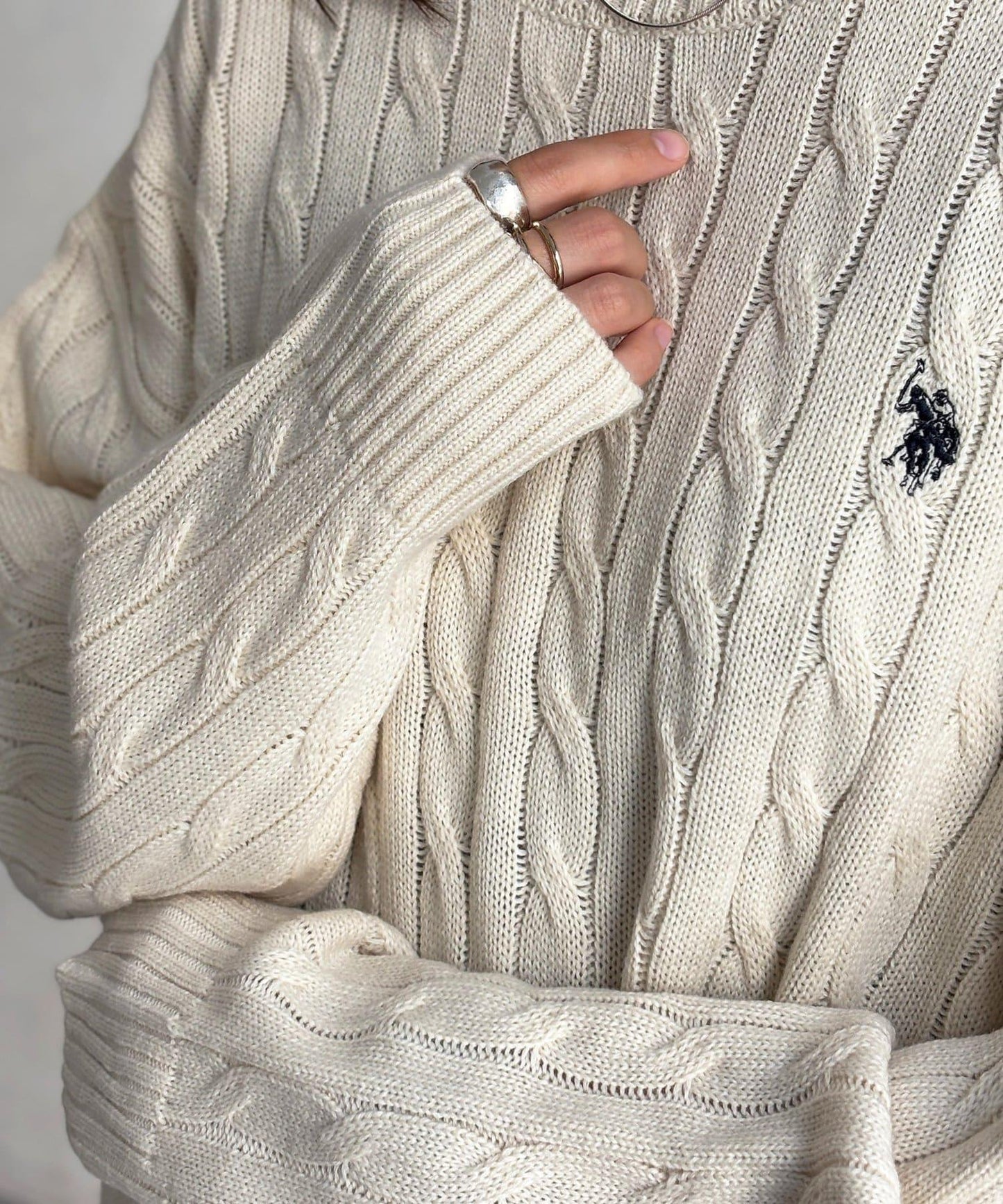 【U.S. POLO ASSN. 】1點刺繡麻花針織套頭衫