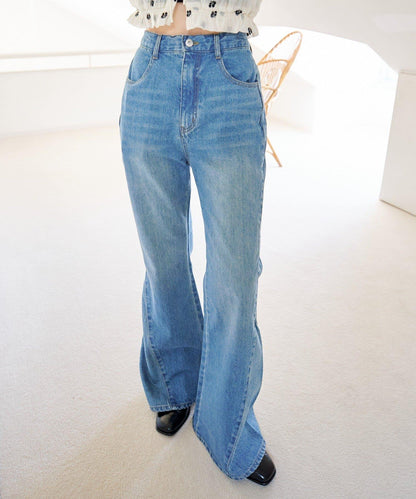 【2尺碼可選/適合身材較矮人群】喇叭拼接牛仔褲