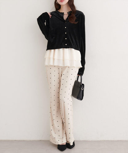 剪裁喬其紗彈力喇叭褲