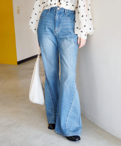 【2尺碼可選/適合身材較矮人群】喇叭拼接牛仔褲