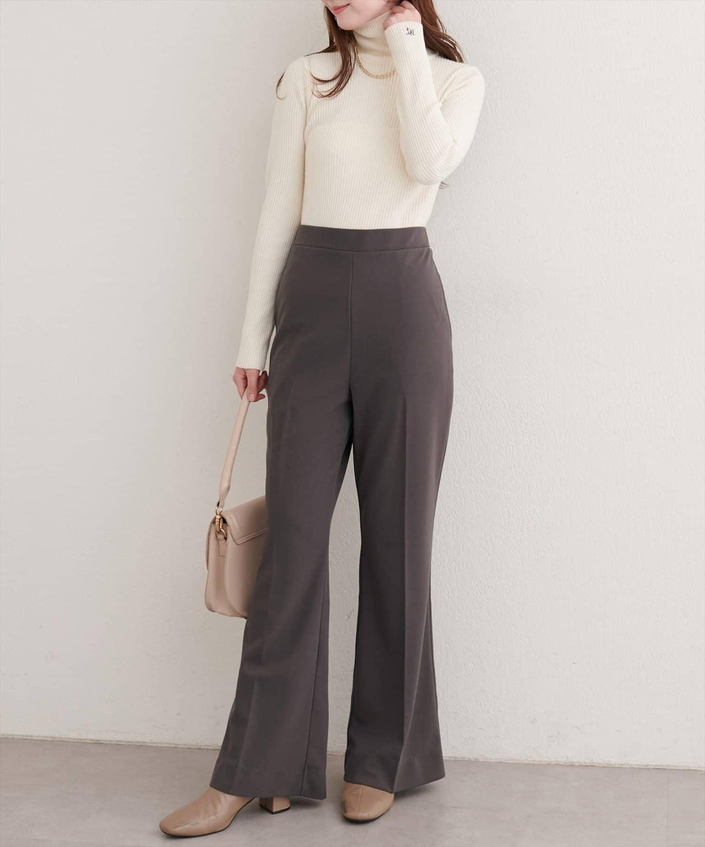 剪裁喬其紗彈力喇叭褲