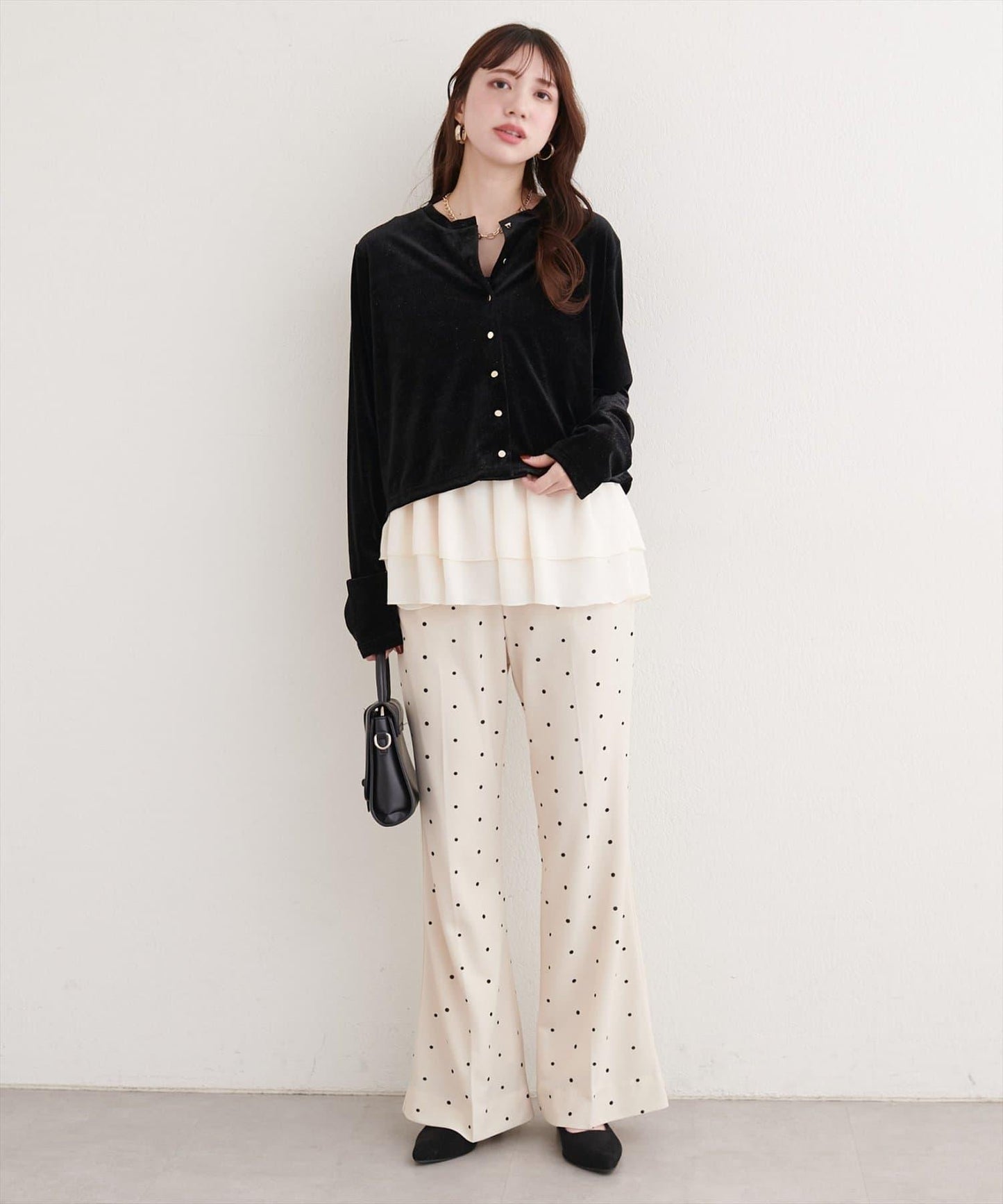 剪裁喬其紗彈力喇叭褲