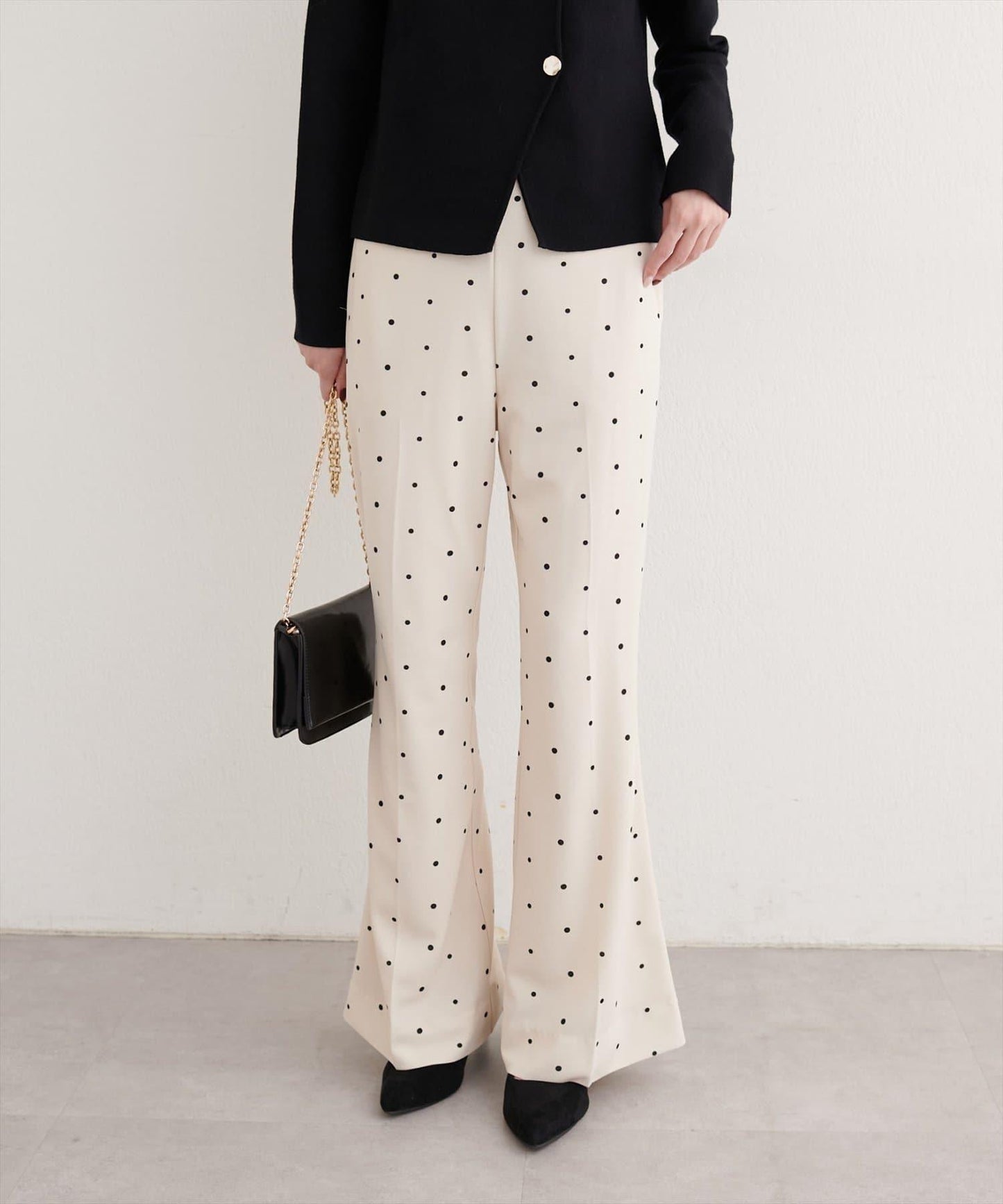 剪裁喬其紗彈力喇叭褲