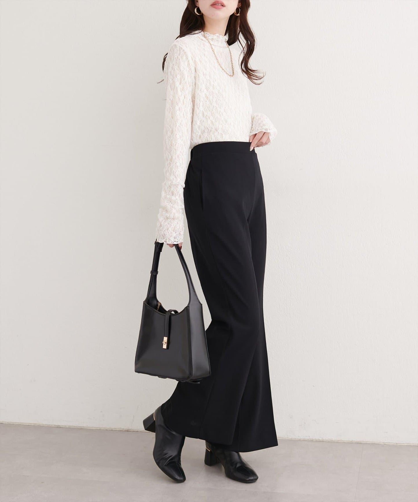 剪裁喬其紗彈力喇叭褲