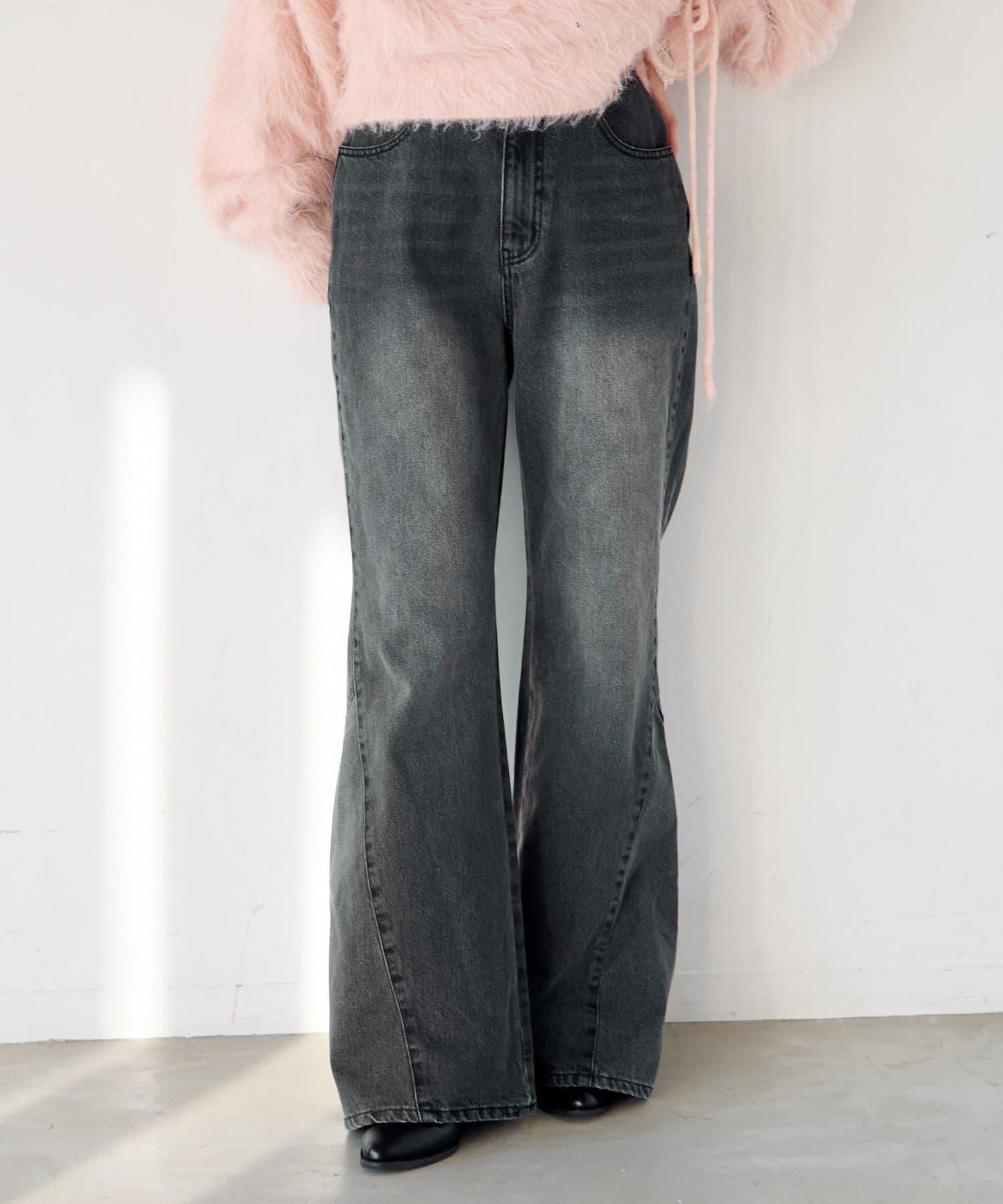 【2尺碼可選/適合身材較矮人群】喇叭拼接牛仔褲