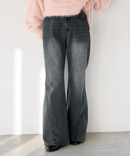 【2尺碼可選/適合身材較矮人群】喇叭拼接牛仔褲