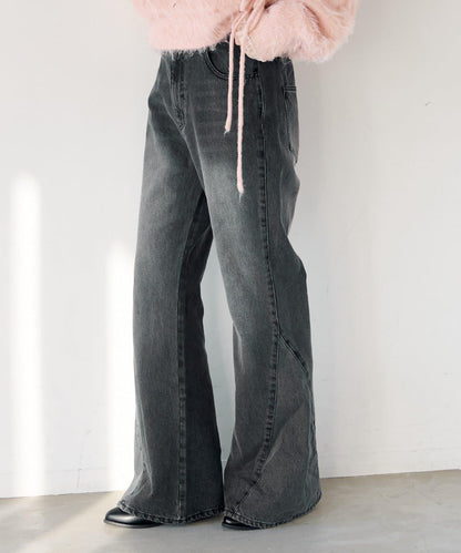 【2尺碼可選/適合身材較矮人群】喇叭拼接牛仔褲