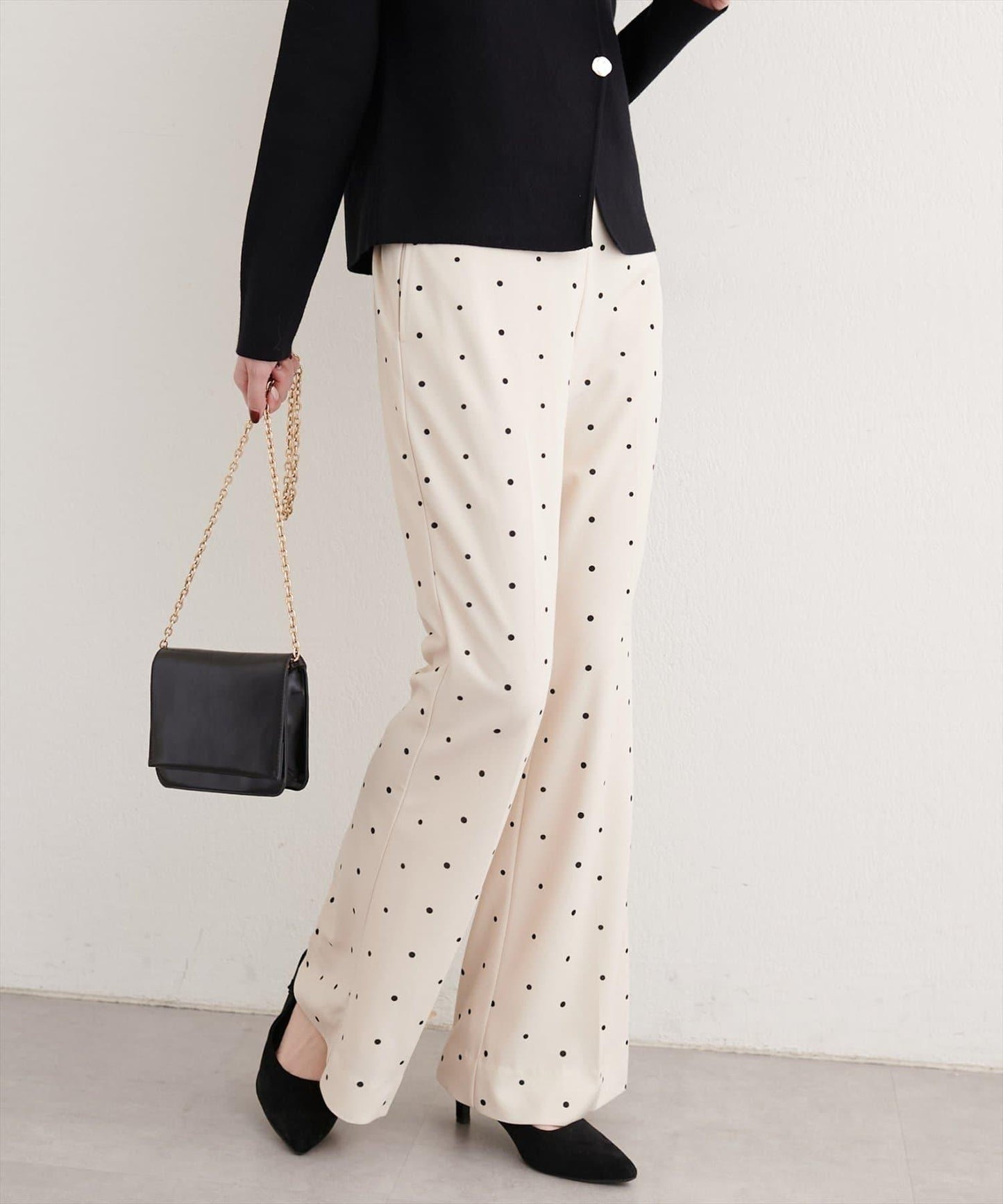 剪裁喬其紗彈力喇叭褲