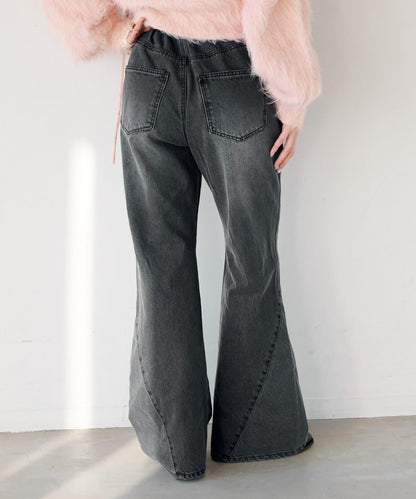【2尺碼可選/適合身材較矮人群】喇叭拼接牛仔褲