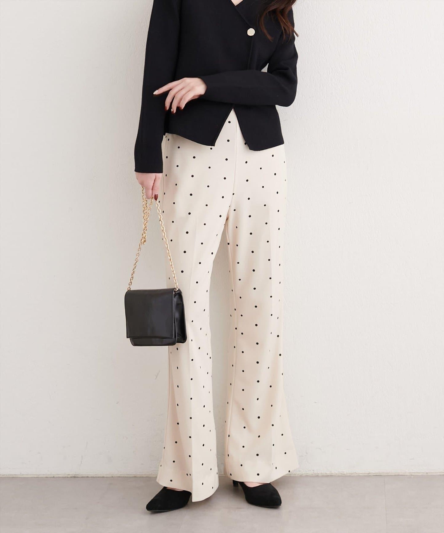 剪裁喬其紗彈力喇叭褲