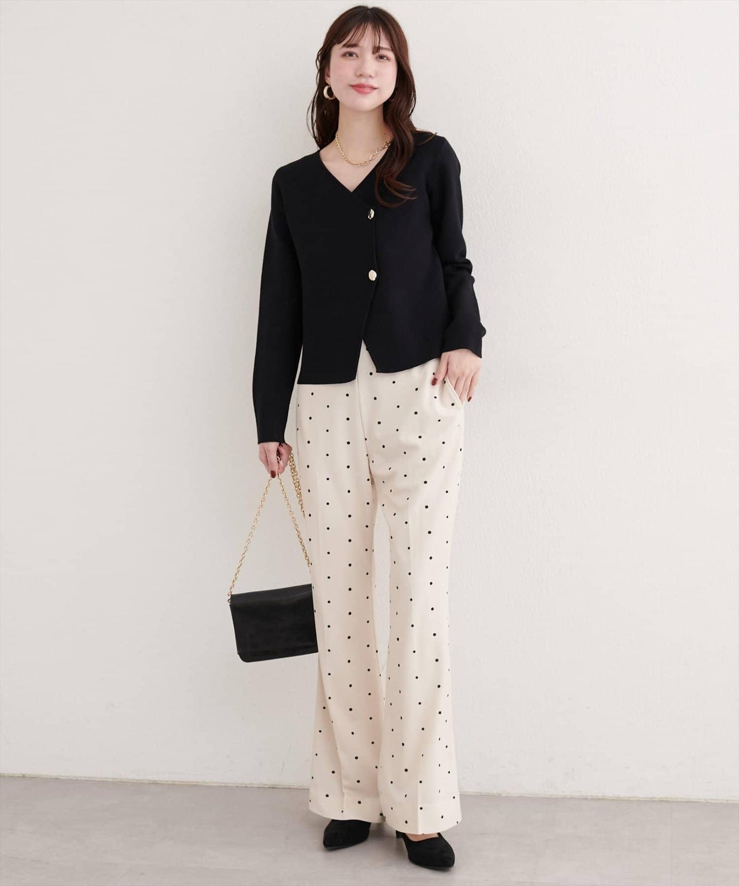 剪裁喬其紗彈力喇叭褲