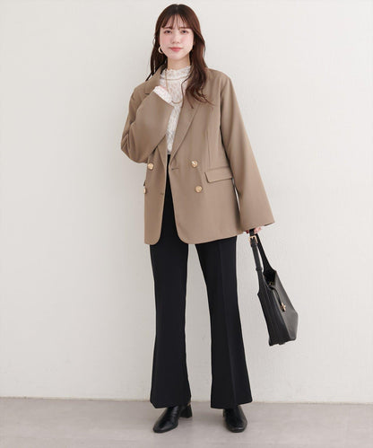 剪裁喬其紗彈力喇叭褲