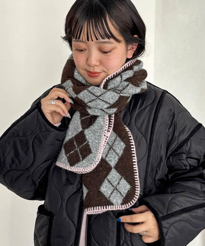 拼色縫線圍巾