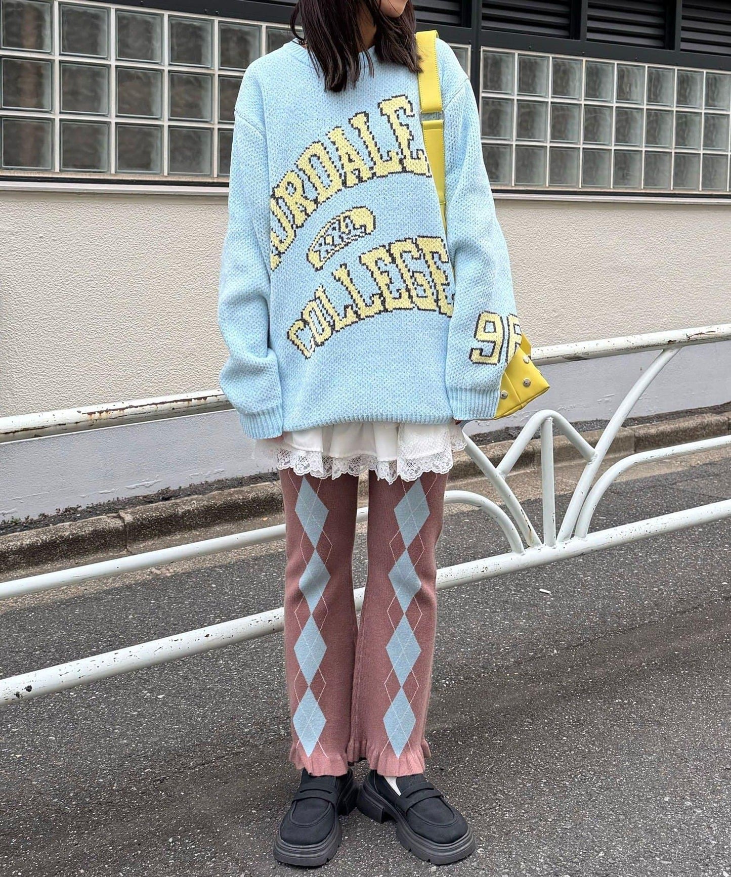 菱格針織荷葉邊褲