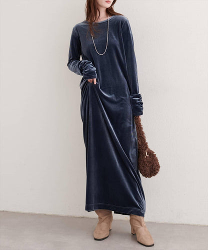 袖口褶皺天鵝絨連衣裙