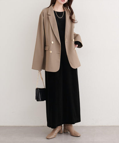 袖口褶皺天鵝絨連衣裙