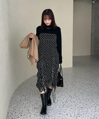 抽繩花卉吊帶連衣裙