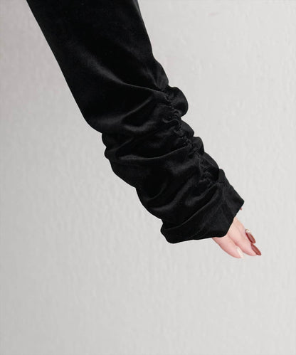 袖口褶皺天鵝絨連衣裙