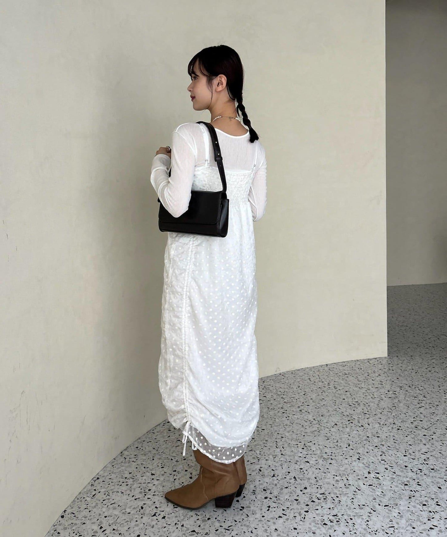 抽繩花卉吊帶連衣裙