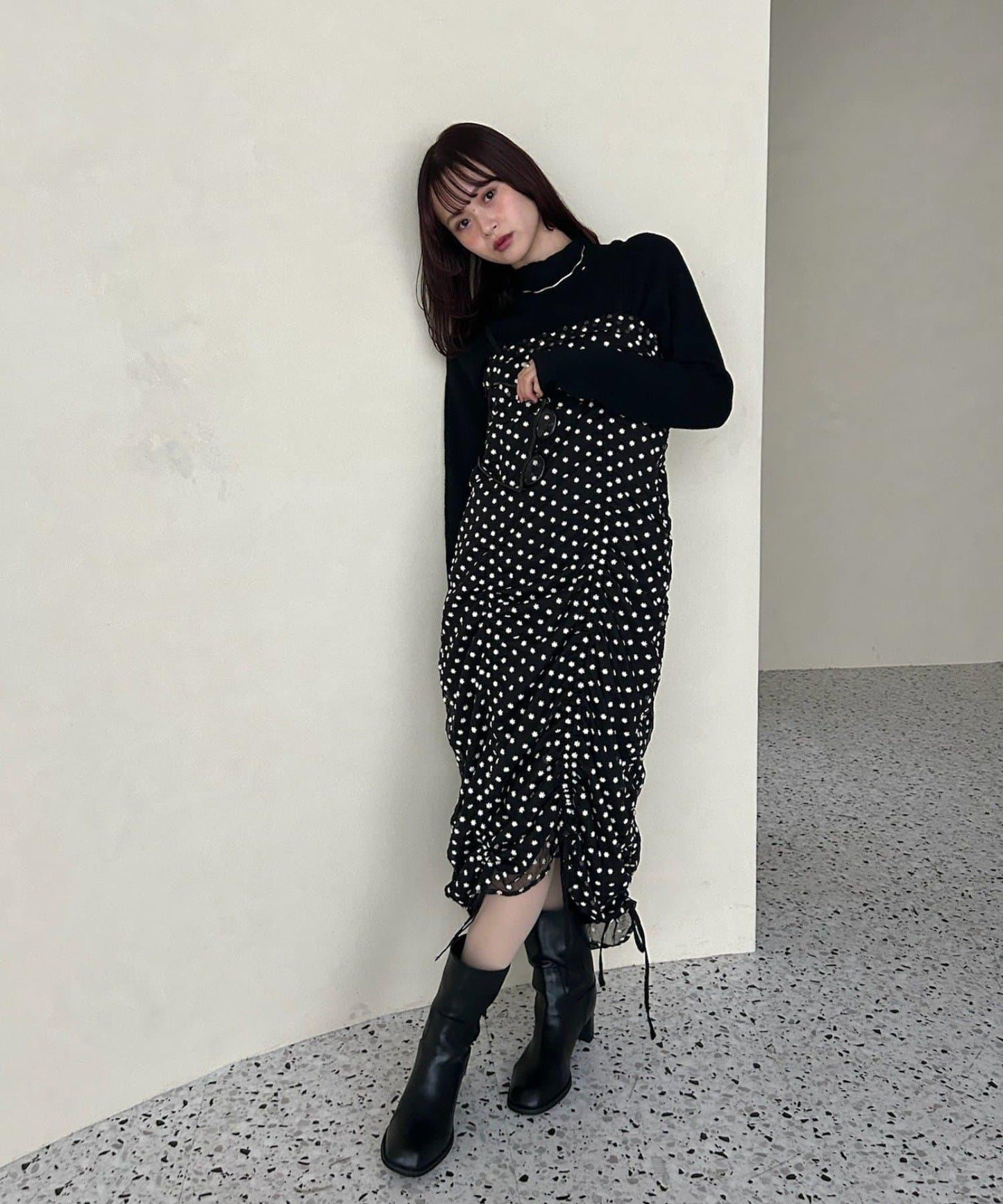 抽繩花卉吊帶連衣裙