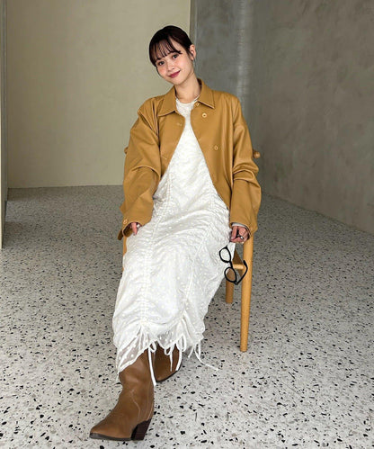 抽繩花卉吊帶連衣裙