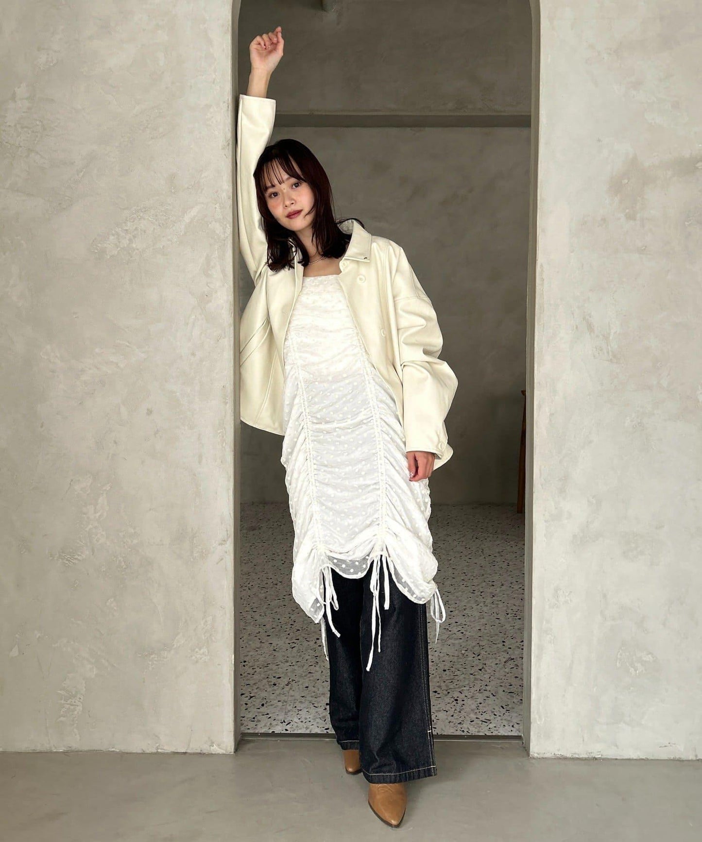 抽繩花卉吊帶連衣裙