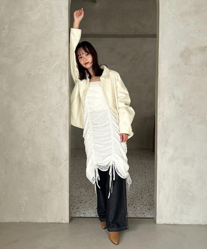 抽繩花卉吊帶連衣裙