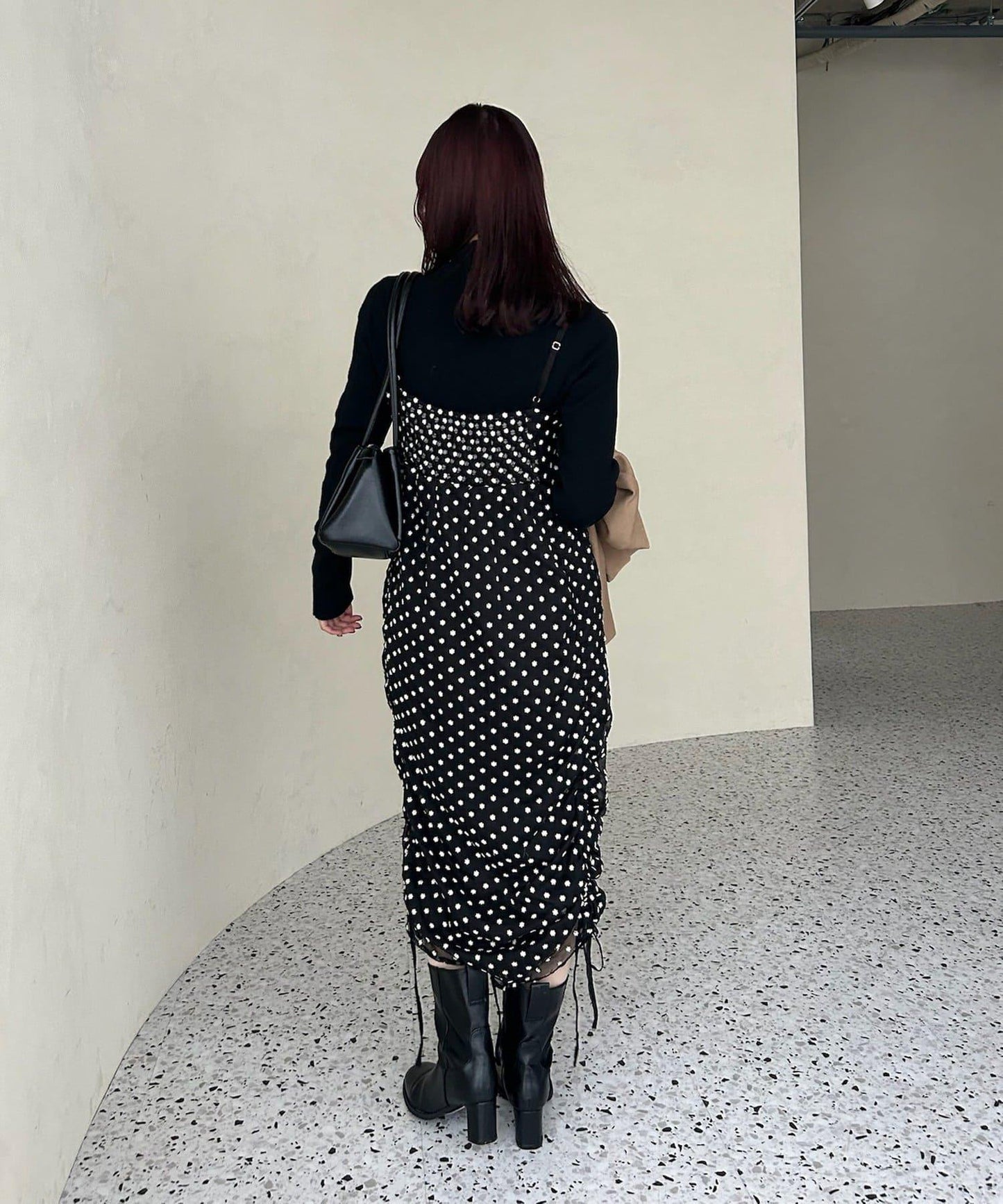 抽繩花卉吊帶連衣裙