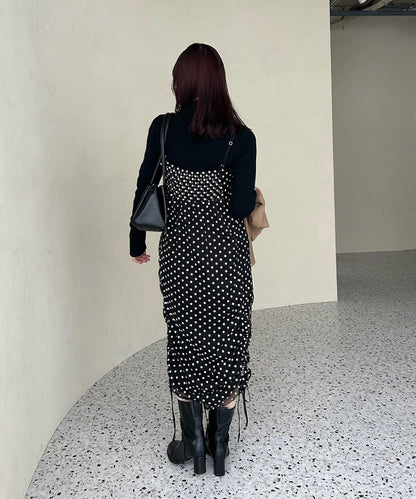 抽繩花卉吊帶連衣裙