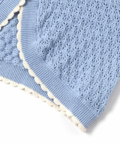 鏤空拼色針織開衫_可機洗