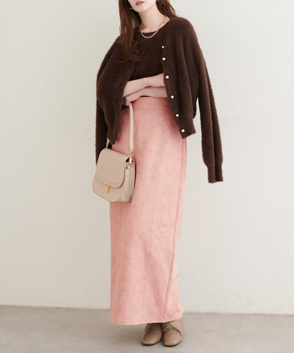 仿皮絨面修身半身裙