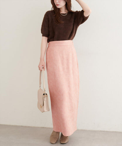 仿皮絨面修身半身裙