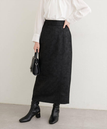 【natural couture】仿皮質針織絨面修身半身裙