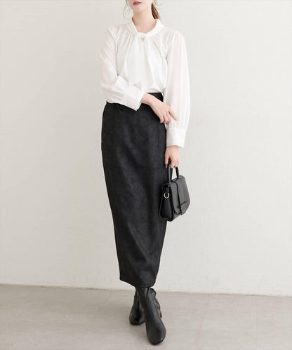 【natural couture】仿皮質針織絨面修身半身裙