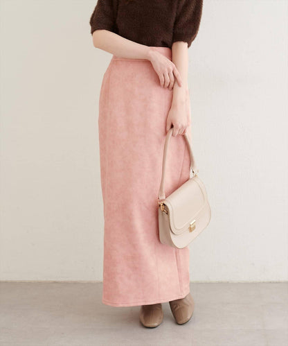 【natural couture】仿皮質針織絨面修身半身裙