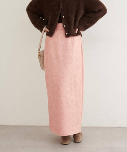 【natural couture】仿皮質針織絨面修身半身裙