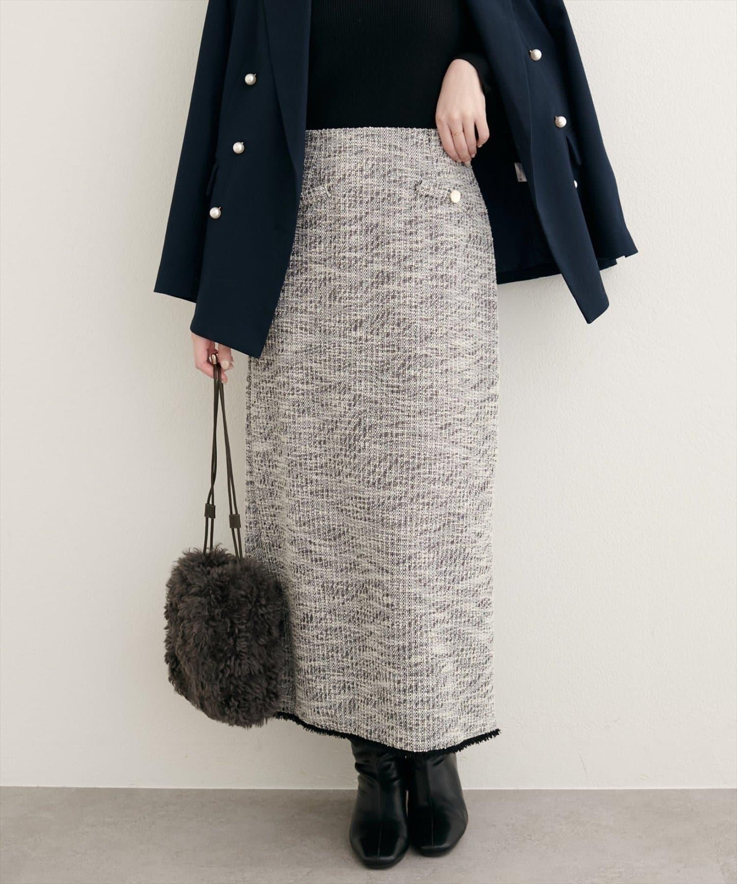 【natural couture】彈力粗花呢修身半身裙