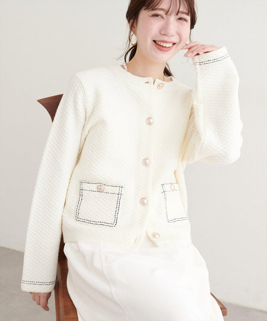 【natural couture】拼色縫線針織夾克