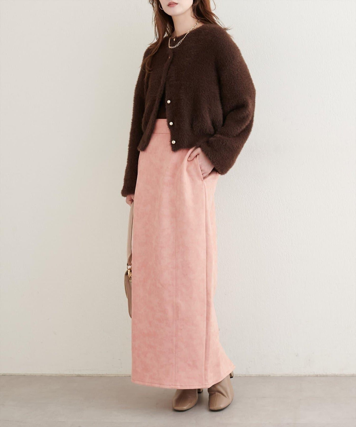 【natural couture】仿皮質針織絨面修身半身裙