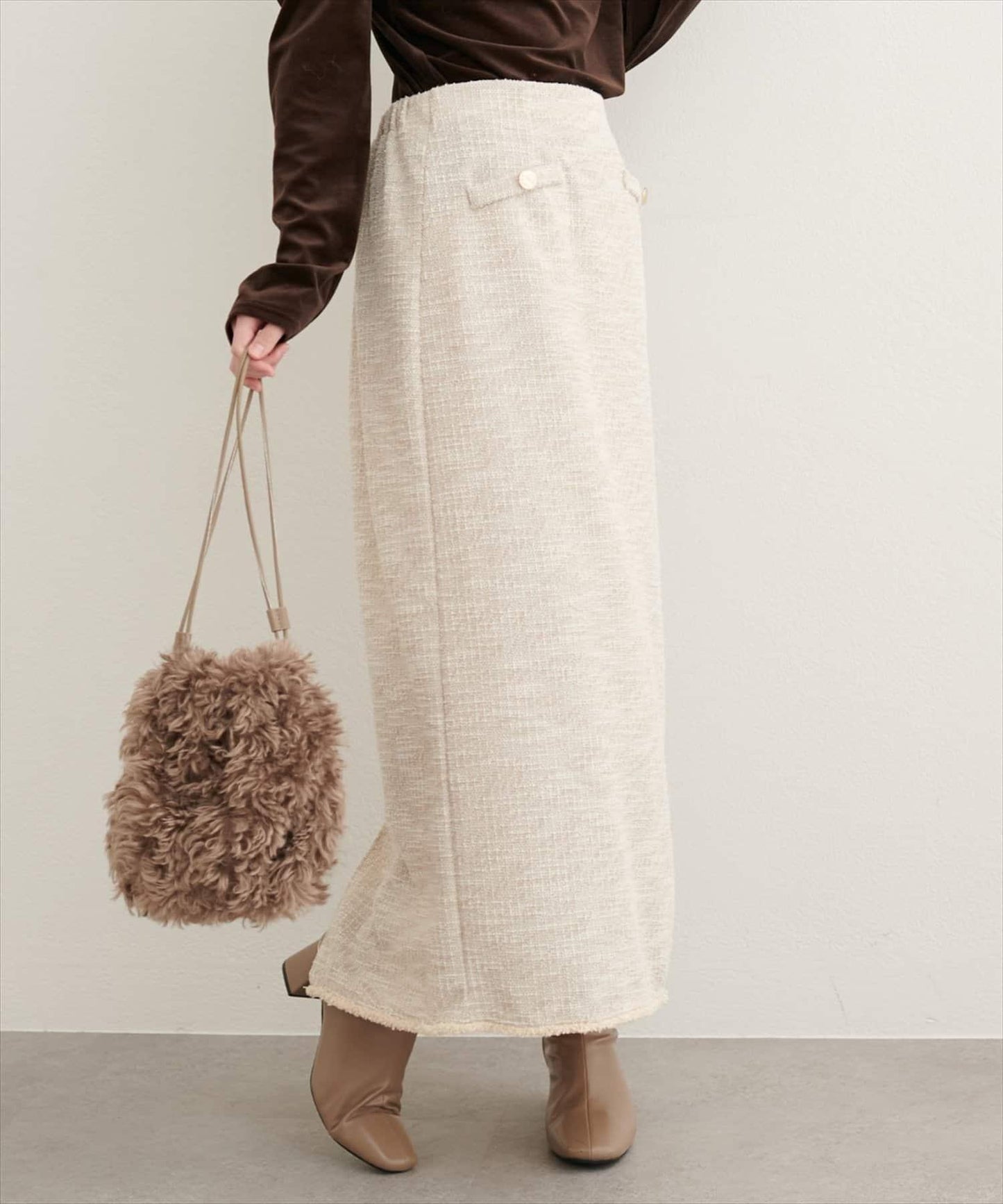 【natural couture】彈力粗花呢修身半身裙