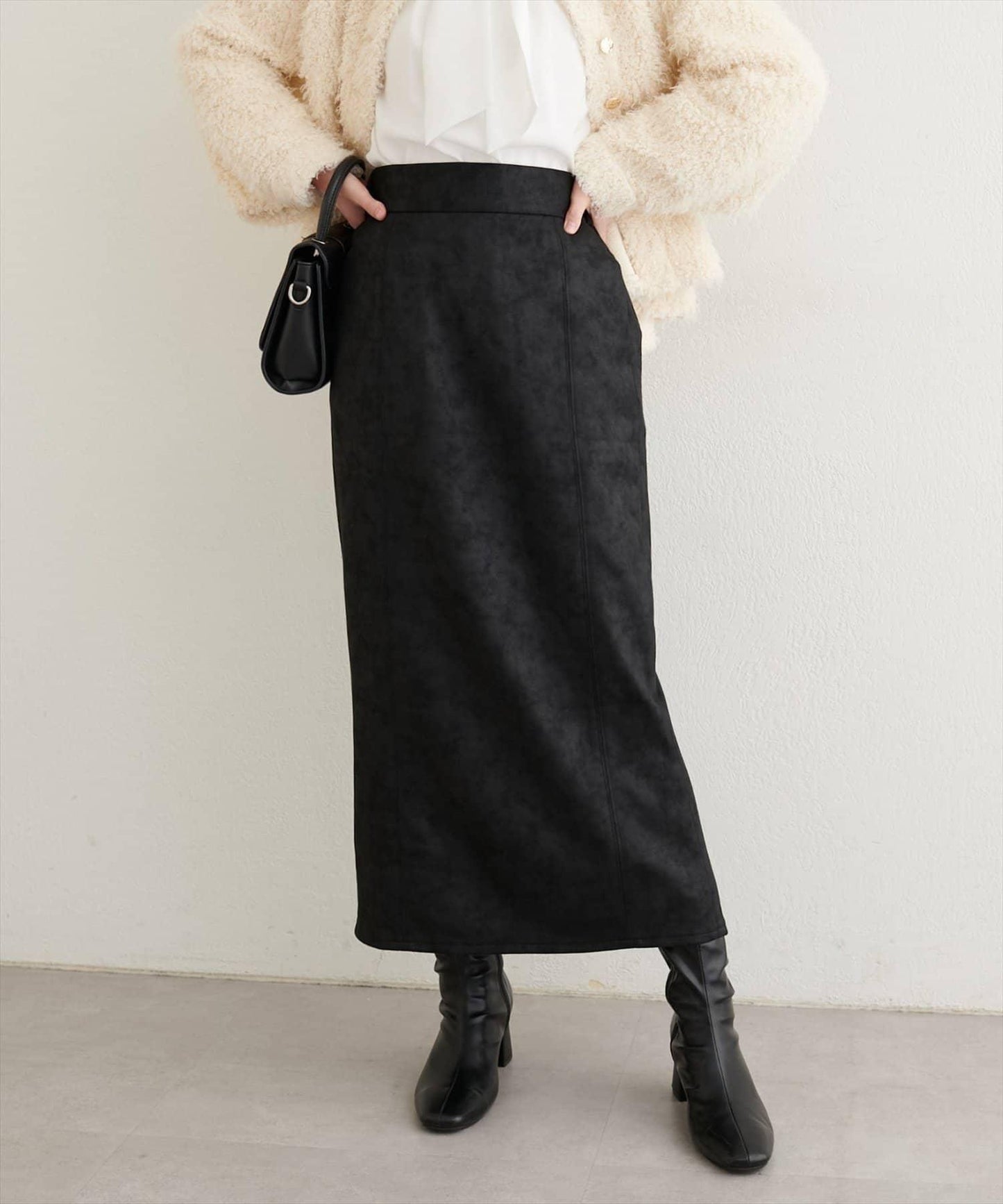 【natural couture】仿皮質針織絨面修身半身裙