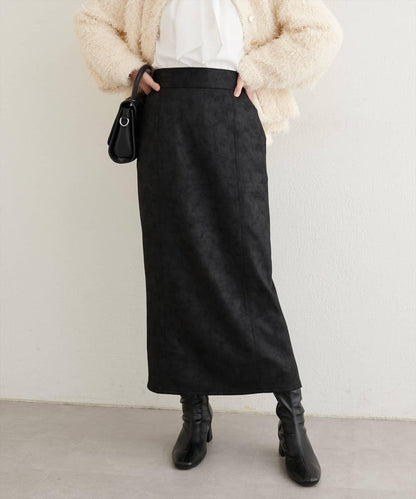 【natural couture】仿皮質針織絨面修身半身裙