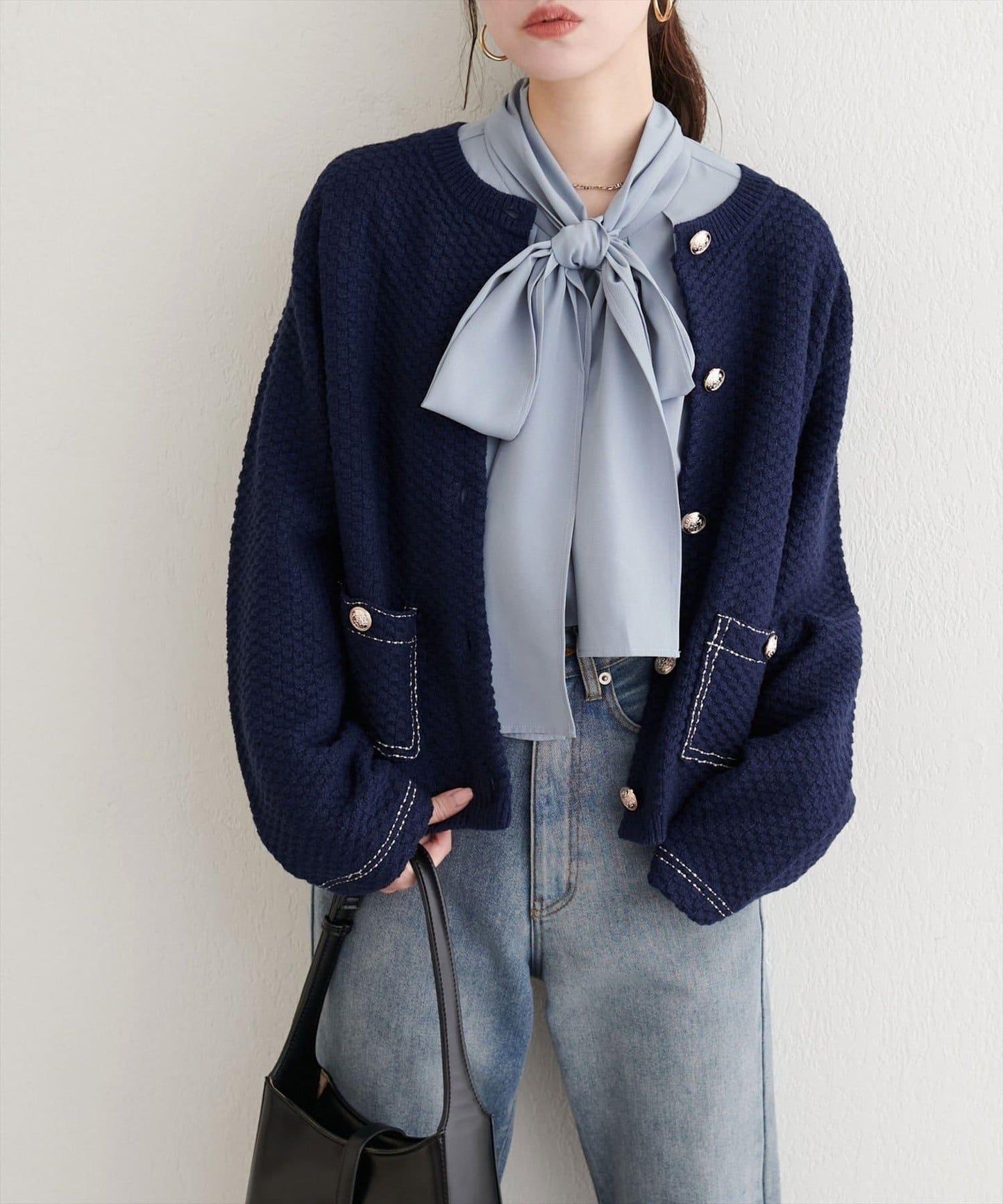 【natural couture】拼色縫線針織夾克